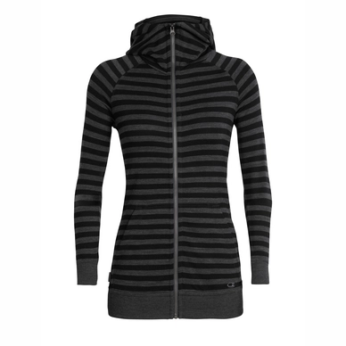 Gilet Icebreaker Women Crush LS Zip Hood Blizzard Heather Black Stripe