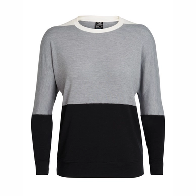 Pull Icebreaker Women Momentum LS Crewe Fossil Snow Heather Black