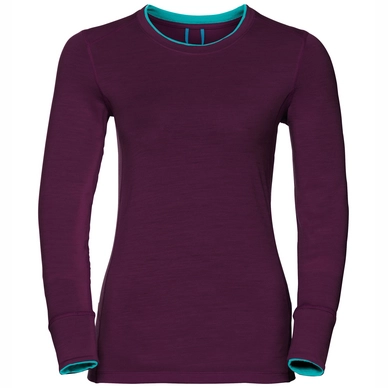 Ondershirt Odlo L/S Crew Neck Natural Women Pickled Beet Blue Radiance