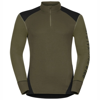 Ondershirt Odlo L/S Turtle Neck 1/2 Zip Warm Revel Men Black Winter Moss Melange