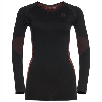 Ondershirt Odlo L/S Crew Neck Essentials Seamless Women Black Hot Coral