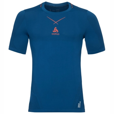 Ondershirt Odlo S/S Crew Neck Ceramicool Seamless Men Blue Opal Orangeade