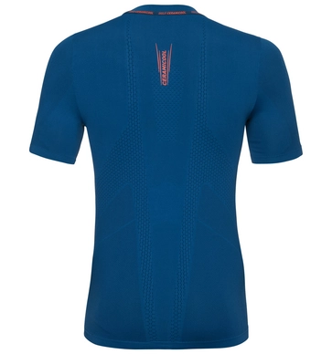 Ondershirt Odlo S/S Crew Neck Ceramicool Seamless Men Blue Opal Orangeade