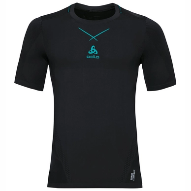 Ondershirt Odlo S/S Crew Neck Ceramicool Seamless Men Black Lake Blue