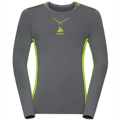 Ondershirt Odlo L/S Crew Neck Ceramicool Pro Men Steel Grey Safety Yellow