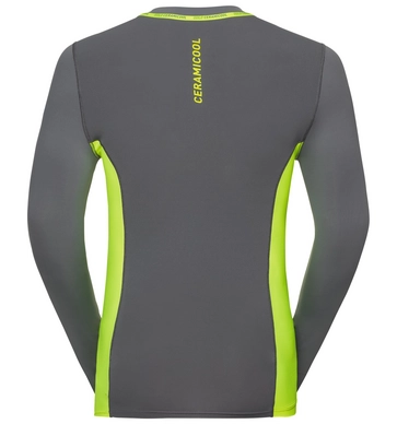 Ondershirt Odlo L/S Crew Neck Ceramicool Pro Men Steel Grey Safety Yellow