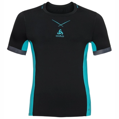 Ondershirt Odlo S/S Crew Neck Ceramicool Pro Print Men Black Lake Blue