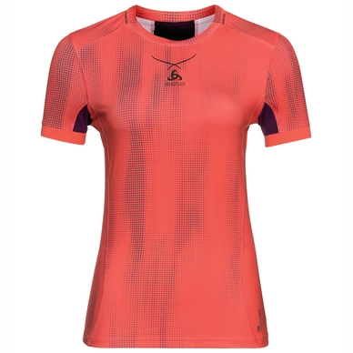 Ondershirt Odlo S/S Crew Neck Ceramicool Pro Print Women Hot Coral Pickled Beet