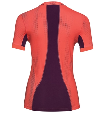 Ondershirt Odlo S/S Crew Neck Ceramicool Pro Print Women Hot Coral Pickled Beet