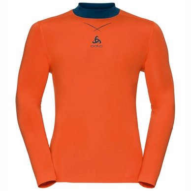 Ondershirt Odlo L/S Crew Neck Ceramicool Men Orangeade Blue Opal