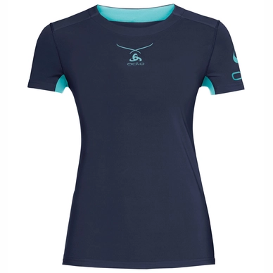 Ondershirt Odlo S/S Crew Neck Ceramicool Print Women Peacoat Blue Radiance
