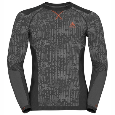 Long Sleeve T-Shirt Odlo Men Crew Neck Blackcomb Evolution Black Concrete Grey Orangeade