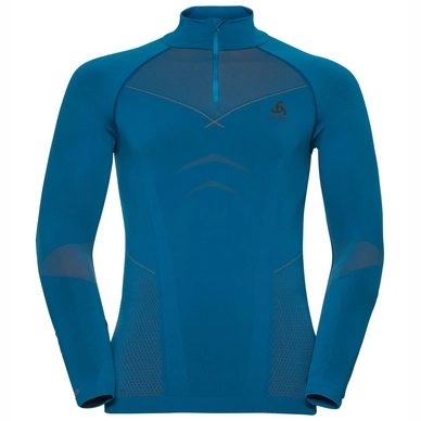 Ski Sweatshirt Odlo Men Turtleneck 1/2 Zip Evolution Mykonos Blue Orangeade