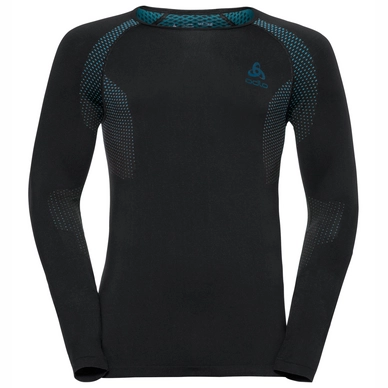 Ondershirt Odlo L/S Crew Neck Essentials Seamless Men Black Blue Jewel