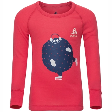Ondershirt Odlo  Suw Top Crew Neck L/S Active Originals Warm Hibiscus Placed Print Fw18
