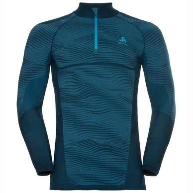 Skipully Odlo Men SUW Top Turtle Neck 1/2 Zip L/S Performance Poseidon Blue Jewel Atomic Blue