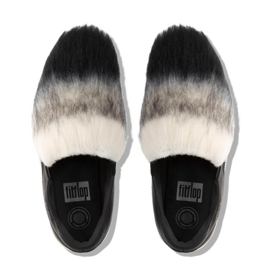 Sneaker FitFlop Loaff™ Slip-On Leather With Faux Fur Black