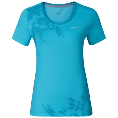 T-shirt Odlo Womens S/S Crew Neck Maren Spectrum Blue Placed Print