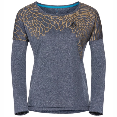 Long Sleeve T-Shirt Odlo Women Top Crew Neck L/S Helle Diving Navy Melange Placed Print