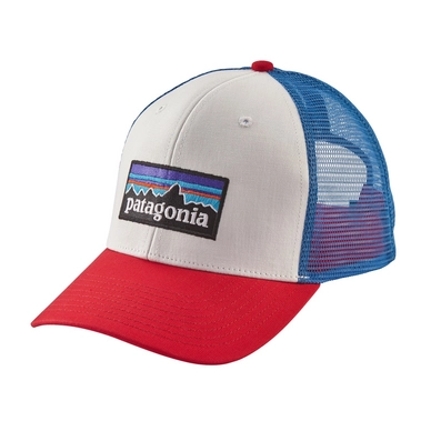 Pet Patagonia P-6 Logo Trucker Hat White w/Fire/Andes Blue
