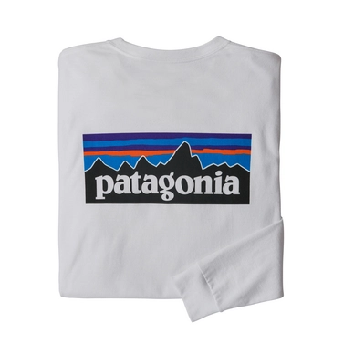 Shirt Patagonia Men L/S P-6 Logo Responsibili-Tee White