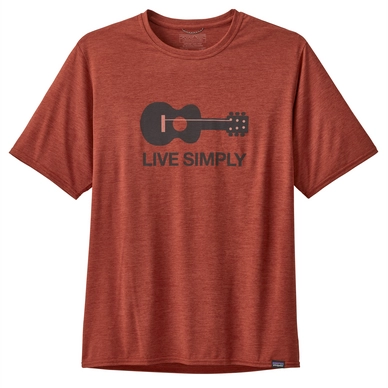 T-Shirt Patagonia Men Cap Cool Daily Graphic Shirt Live Simply Guitar Roots Red X-Dye