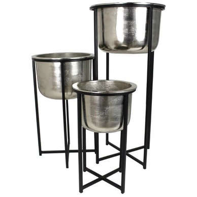 Bloempot HD Living Silver 37 x 37 x 80,5 cm (3-Delig)