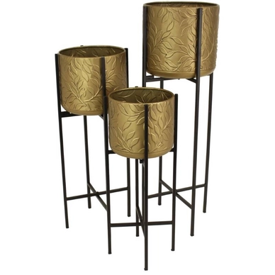 Bloempot HD Living Leaf Gold 28 x 28 x 80 cm (3-Delig)