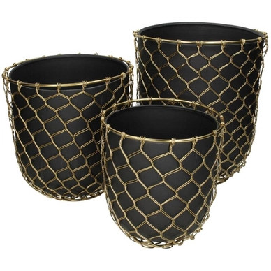 Bloempot HD Living Black 27 x 27 x 28,5 cm (3-Delig)