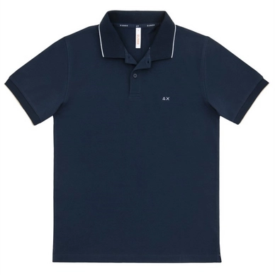 Polo Shirt Sun68 Men Small Stripes Collar Navy Blue