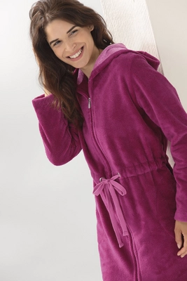 Cawö Damen Bademantel Campus 834 - Kurzmantel Mit Kapuze & Reißverschluss, Pink