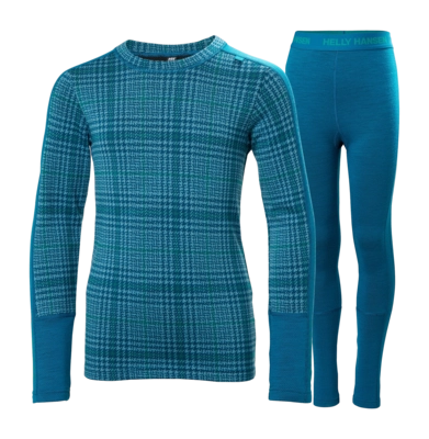 Baselayerset Helly Hansen Junior Graphic Lifa Merino Cerulean Blue AOP Set Regular Fit