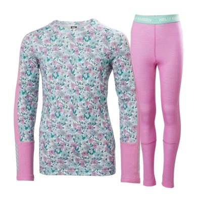 Baselayerset Helly Hansen Junior Graphic Lifa Merino Meta Pink AOP Set Regular fit
