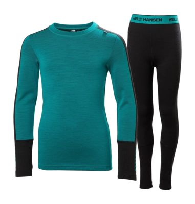 Baselayerset Helly Hansen Junior Lifa Merino Midweight Signal Green Set Regular Fit