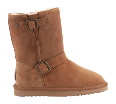 Boots Warmbat Women Kangaroo Suede Double Faced Buckle Cognac