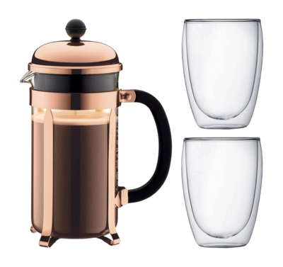 Cafetière Set Bodum Chambord Met 2 Dubbelwandige Glazen Koper 1 L (3-Delig)