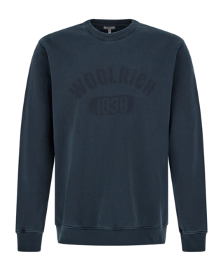 Pullover Woolrich Crewneck Garment Dyed Logo Herren Melton Blue