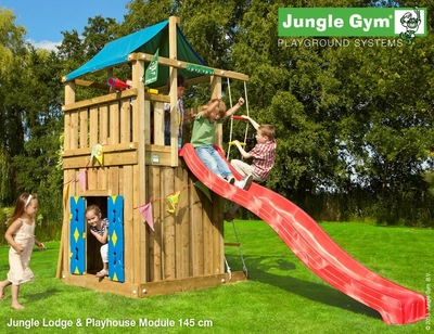 Speelset Jungle Gym Jungle Lodge + Playhouse 145 Rood
