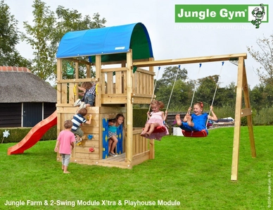 Speelset Jungle Gym Jungle Farm + Playhouse 125 + 2-Swing X'tra Rood