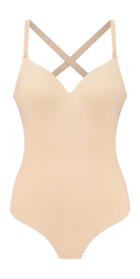 Corrective Body Suit Bye Bra Women Low Back Bodysuit Thong Beige