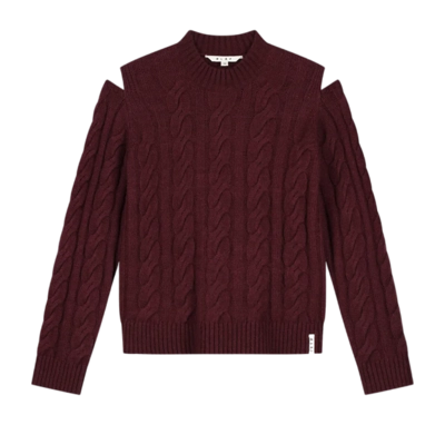 Crewneck Olaf Hussein Women Cable Knit Rum Raisin | Causeways