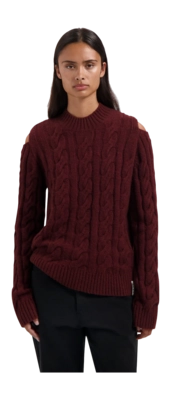 Crewneck Olaf Hussein Women Cable Knit Rum Raisin | Causeways