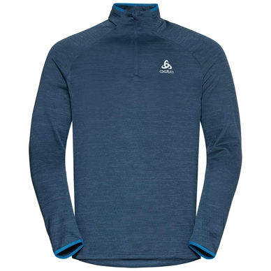 Long Sleeve Odlo Men's Mid Layer 1/2 Zip Run Easy Warm Blue Wing Teal Melange