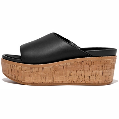 FitFlop Women Eloise Cork-Wrap Leather Wedge Slides Black