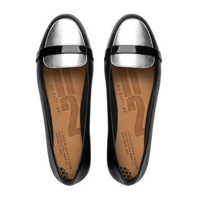 Ballerina FitFlop F-Pop™ Loafer Leather Black Silver Mirror