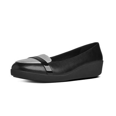 Ballerina FitFlop F-Pop™ Loafer Leather Black Silver Mirror