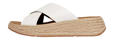 Slipper FitFlop F-Mode Espadrille Leather Flatform Cross Slides Damen Urban White