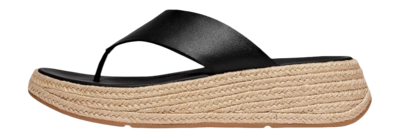 FitFlop Women F-Mode Espadrille Leather Flatform T/Post Sandals Black