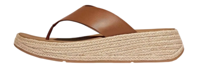 FitFlop Women F-Mode Espadrille Leather Flatform T/Post Sandals Deep Tan