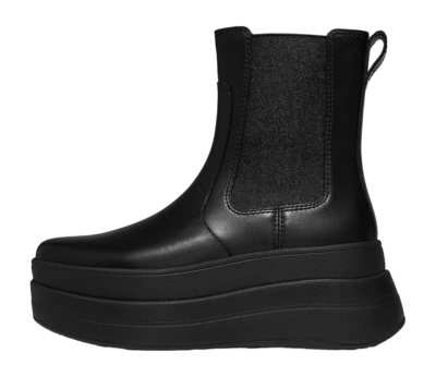 Stiefeletten FitFlop F-Mode Stack Leather Chelsea Boots Damen All Black